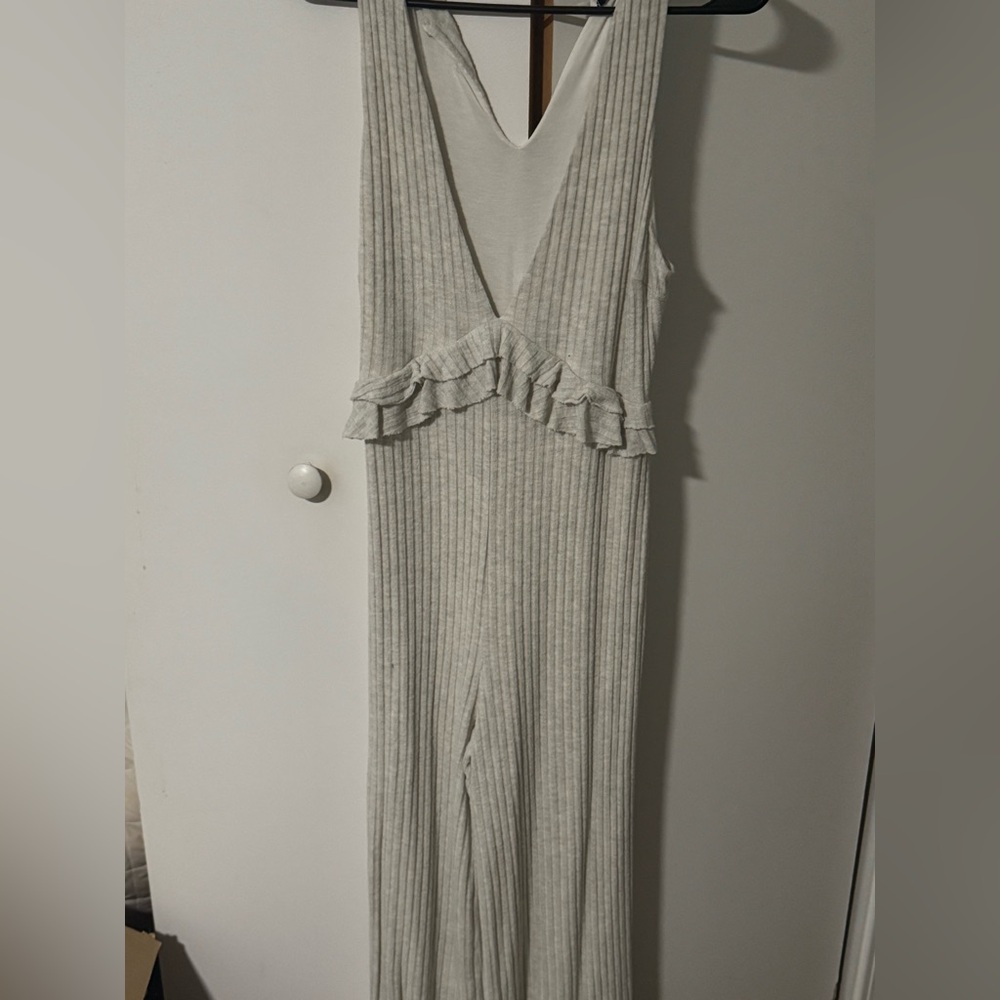 Lulu's Light Gray Ruffle Jumpsuit